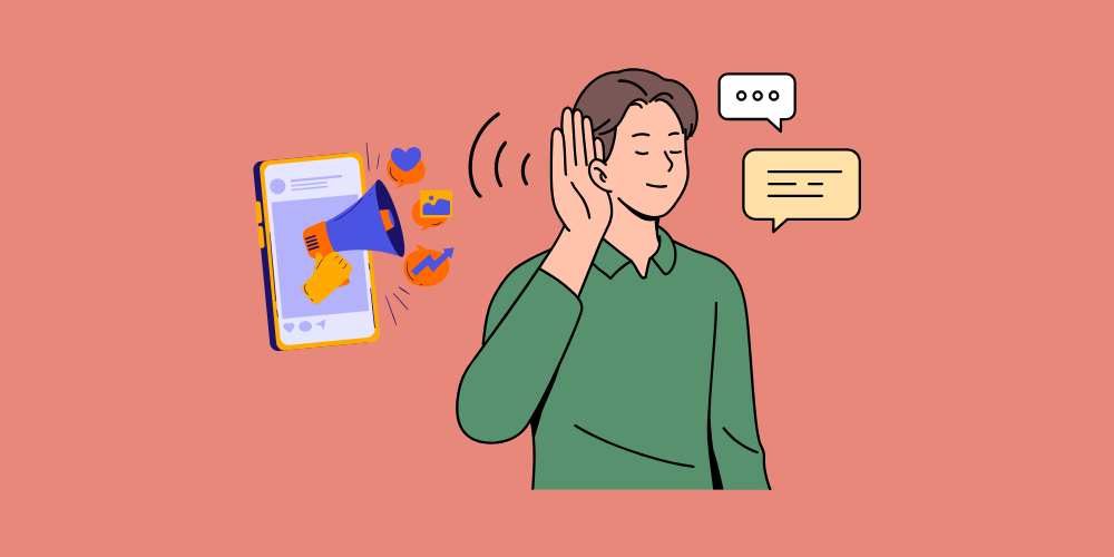 Illustration of a marketer analyzing social media data and customer feedback, representing the impact of social listening on digital marketing strategies.