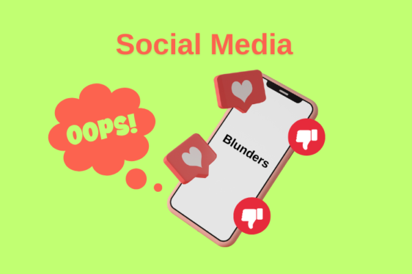 An illustration depicting social media mistakes damaging a brand's online reputation, featuring common blunders like poor engagement, negative comments, and inconsistent messaging.