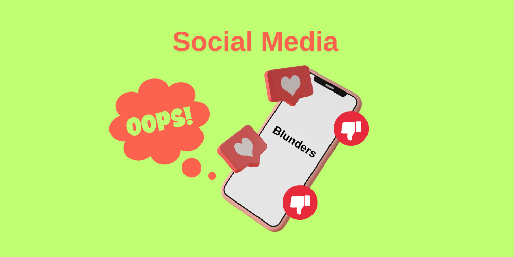 An illustration depicting social media mistakes damaging a brand's online reputation, featuring common blunders like poor engagement, negative comments, and inconsistent messaging.