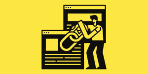 Illustration of a marketer reviewing backlink quality, highlighting common mistakes that can negatively impact Google ranking.