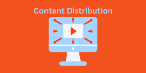 Graphic of a marketer analyzing content distribution channels, highlighting mistakes and strategies to improve reach and engagement.