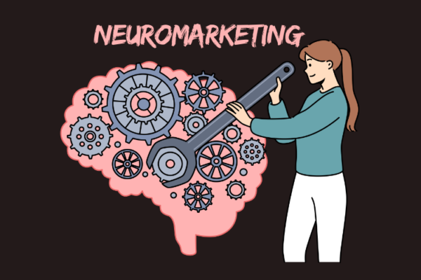 Graphic showing a consumer interacting with a brain-computer interface, highlighting how advanced neuromarketing technology influences buying decisions.