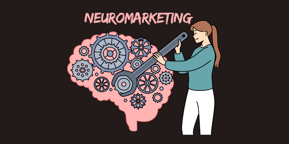 Graphic showing a consumer interacting with a brain-computer interface, highlighting how advanced neuromarketing technology influences buying decisions.