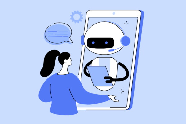 Illustration of an AI-powered chatbot interacting with a customer, highlighting its role in improving retention and personalized service