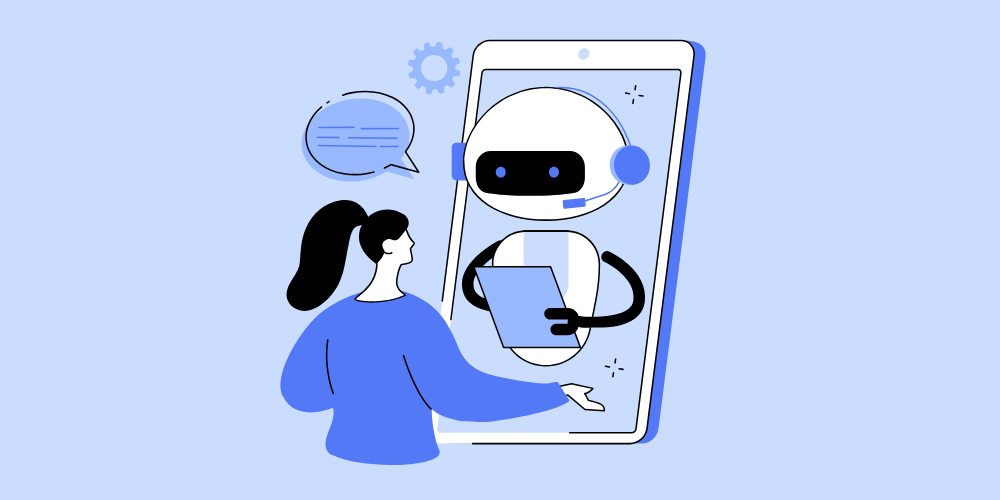 Illustration of an AI-powered chatbot interacting with a customer, highlighting its role in improving retention and personalized service