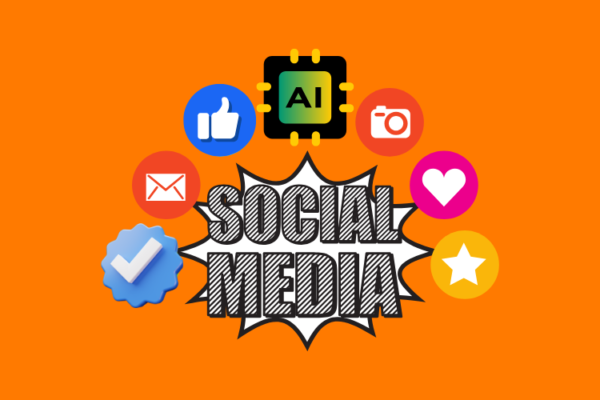 Graphic of an AI tool generating social media posts, showcasing how to streamline content creation and improve engagement using free AI tools.