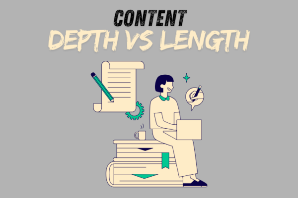 Comparison graphic of detailed vs. lengthy content, emphasizing their impact on on-page SEO and search rankings.