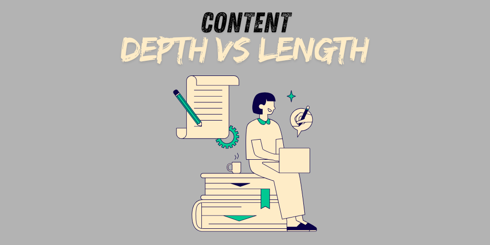 Comparison graphic of detailed vs. lengthy content, emphasizing their impact on on-page SEO and search rankings.